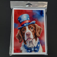 Load image into Gallery viewer, Brittany Spaniel Patriotic American Greeting Cards - Blank Note Cards – 8-Pack of Artist-Designed Cards with Envelopes