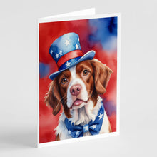 Load image into Gallery viewer, Brittany Spaniel Patriotic American Greeting Cards - Blank Note Cards – 8-Pack of Artist-Designed Cards with Envelopes
