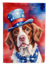 Load image into Gallery viewer, Brittany Spaniel Patriotic American Garden Flag – Dog in Uncle Sam Hat | Red, White &amp; Blue Outdoor Decor