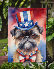 Load image into Gallery viewer, Brussels Griffon Patriotic American Garden Flag – Dog in Uncle Sam Hat | Red, White &amp; Blue Outdoor Decor