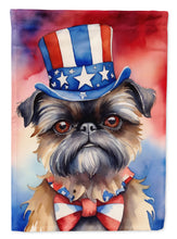 Load image into Gallery viewer, Brussels Griffon Patriotic American Garden Flag – Dog in Uncle Sam Hat | Red, White &amp; Blue Outdoor Decor