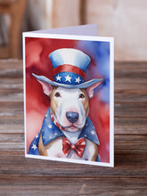 Load image into Gallery viewer, Bull Terrier Patriotic American Greeting Cards - Blank Note Cards – 8-Pack of Artist-Designed Cards with Envelopes