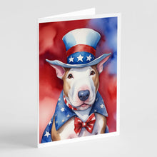 Load image into Gallery viewer, Bull Terrier Patriotic American Greeting Cards - Blank Note Cards – 8-Pack of Artist-Designed Cards with Envelopes