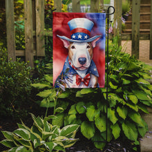 Load image into Gallery viewer, Bull Terrier Patriotic American Garden Flag – Dog in Uncle Sam Hat | Red, White &amp; Blue Outdoor Decor