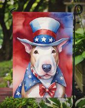 Load image into Gallery viewer, Bull Terrier Patriotic American Garden Flag – Dog in Uncle Sam Hat | Red, White &amp; Blue Outdoor Decor