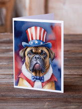 Load image into Gallery viewer, Bullmastiff Patriotic American Greeting Cards - Blank Note Cards – 8-Pack of Artist-Designed Cards with Envelopes
