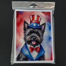 Load image into Gallery viewer, Cairn Terrier Patriotic American Greeting Cards - Blank Note Cards – 8-Pack of Artist-Designed Cards with Envelopes