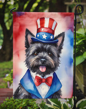 Load image into Gallery viewer, Cairn Terrier Patriotic American Garden Flag – Dog in Uncle Sam Hat | Red, White &amp; Blue Outdoor Decor