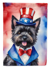 Load image into Gallery viewer, Cairn Terrier Patriotic American Garden Flag – Dog in Uncle Sam Hat | Red, White &amp; Blue Outdoor Decor