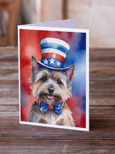 Load image into Gallery viewer, Cairn Terrier Patriotic American Greeting Cards - Blank Note Cards – 8-Pack of Artist-Designed Cards with Envelopes