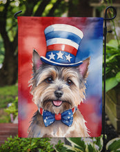 Load image into Gallery viewer, Cairn Terrier Patriotic American Garden Flag – Dog in Uncle Sam Hat | Red, White &amp; Blue Outdoor Decor
