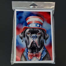 Load image into Gallery viewer, Cane Corso Patriotic American Greeting Cards - Blank Note Cards – 8-Pack of Artist-Designed Cards with Envelopes
