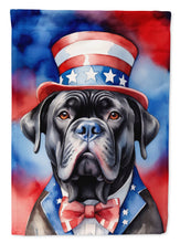 Load image into Gallery viewer, Cane Corso Patriotic American Garden Flag – Dog in Uncle Sam Hat | Red, White &amp; Blue Outdoor Decor