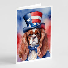 Load image into Gallery viewer, Cavalier Spaniel Patriotic American Greeting Cards - Blank Note Cards – 8-Pack of Artist-Designed Cards with Envelopes