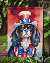 Load image into Gallery viewer, Cavalier Spaniel Patriotic American Garden Flag – Dog in Uncle Sam Hat | Red, White &amp; Blue Outdoor Decor