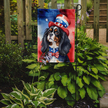 Load image into Gallery viewer, Cavalier Spaniel Patriotic American Garden Flag – Dog in Uncle Sam Hat | Red, White &amp; Blue Outdoor Decor