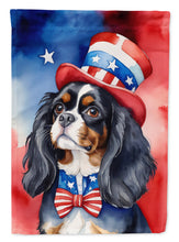 Load image into Gallery viewer, Cavalier Spaniel Patriotic American Garden Flag – Dog in Uncle Sam Hat | Red, White &amp; Blue Outdoor Decor