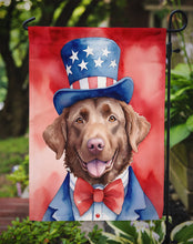Load image into Gallery viewer, Chesapeake Bay Retriever Patriotic American Garden Flag – Dog in Uncle Sam Hat | Red, White &amp; Blue Outdoor Decor