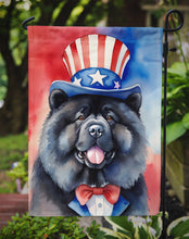 Load image into Gallery viewer, Chow Chow Patriotic American Garden Flag – Dog in Uncle Sam Hat | Red, White &amp; Blue Outdoor Decor