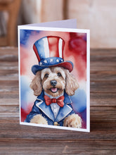 Load image into Gallery viewer, Cockapoo Patriotic American Greeting Cards - Blank Note Cards – 8-Pack of Artist-Designed Cards with Envelopes