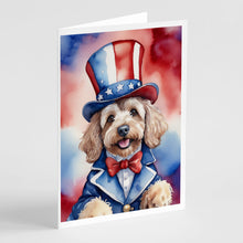 Load image into Gallery viewer, Cockapoo Patriotic American Greeting Cards - Blank Note Cards – 8-Pack of Artist-Designed Cards with Envelopes