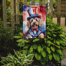 Load image into Gallery viewer, Cockapoo Patriotic American Garden Flag – Dog in Uncle Sam Hat | Red, White &amp; Blue Outdoor Decor