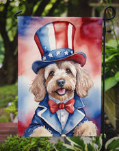Load image into Gallery viewer, Cockapoo Patriotic American Garden Flag – Dog in Uncle Sam Hat | Red, White &amp; Blue Outdoor Decor