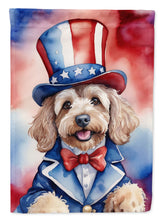 Load image into Gallery viewer, Cockapoo Patriotic American Garden Flag – Dog in Uncle Sam Hat | Red, White &amp; Blue Outdoor Decor