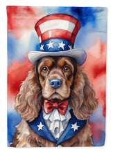 Load image into Gallery viewer, Cocker Spaniel Patriotic American Garden Flag – Dog in Uncle Sam Hat | Red, White &amp; Blue Outdoor Decor