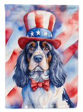 Load image into Gallery viewer, Cocker Spaniel Patriotic American Garden Flag – Dog in Uncle Sam Hat | Red, White &amp; Blue Outdoor Decor