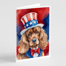 Load image into Gallery viewer, Cocker Spaniel Patriotic American Greeting Cards - Blank Note Cards – 8-Pack of Artist-Designed Cards with Envelopes