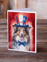 Load image into Gallery viewer, Collie Patriotic American Greeting Cards - Blank Note Cards – 8-Pack of Artist-Designed Cards with Envelopes