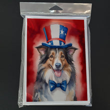 Load image into Gallery viewer, Collie Patriotic American Greeting Cards - Blank Note Cards – 8-Pack of Artist-Designed Cards with Envelopes