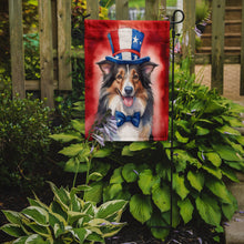 Load image into Gallery viewer, Collie Patriotic American Garden Flag – Dog in Uncle Sam Hat | Red, White &amp; Blue Outdoor Decor