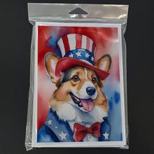 Load image into Gallery viewer, Corgi Patriotic American Greeting Cards - Blank Note Cards – 8-Pack of Artist-Designed Cards with Envelopes
