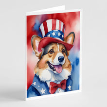 Load image into Gallery viewer, Corgi Patriotic American Greeting Cards - Blank Note Cards – 8-Pack of Artist-Designed Cards with Envelopes