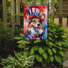 Load image into Gallery viewer, Corgi Patriotic American Garden Flag – Dog in Uncle Sam Hat | Red, White &amp; Blue Outdoor Decor