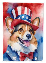Load image into Gallery viewer, Corgi Patriotic American Garden Flag – Dog in Uncle Sam Hat | Red, White &amp; Blue Outdoor Decor
