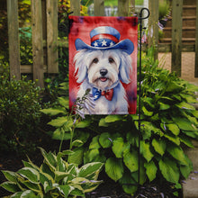Load image into Gallery viewer, Coton de Tulear Patriotic American Garden Flag – Dog in Uncle Sam Hat | Red, White &amp; Blue Outdoor Decor