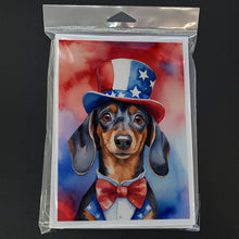Load image into Gallery viewer, Dachshund Patriotic American Greeting Cards - Blank Note Cards – 8-Pack of Artist-Designed Cards with Envelopes