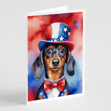 Load image into Gallery viewer, Dachshund Patriotic American Greeting Cards - Blank Note Cards – 8-Pack of Artist-Designed Cards with Envelopes