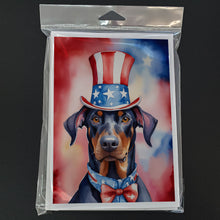 Load image into Gallery viewer, Doberman Pinscher Patriotic American Greeting Cards - Blank Note Cards – 8-Pack of Artist-Designed Cards with Envelopes