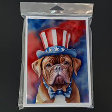 Load image into Gallery viewer, Dogue de Bordeaux Patriotic American Greeting Cards - Blank Note Cards – 8-Pack of Artist-Designed Cards with Envelopes