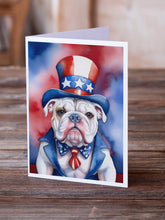 Load image into Gallery viewer, English Bulldog Patriotic American Greeting Cards - Blank Note Cards – 8-Pack of Artist-Designed Cards with Envelopes