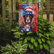 Load image into Gallery viewer, English Cocker Spaniel Patriotic American Garden Flag – Dog in Uncle Sam Hat | Red, White &amp; Blue Outdoor Decor