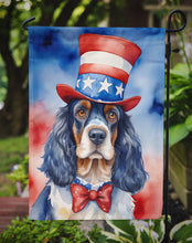 Load image into Gallery viewer, English Cocker Spaniel Patriotic American Garden Flag – Dog in Uncle Sam Hat | Red, White &amp; Blue Outdoor Decor