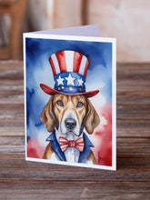 Load image into Gallery viewer, English Foxhound Patriotic American Greeting Cards - Blank Note Cards – 8-Pack of Artist-Designed Cards with Envelopes