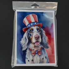 Load image into Gallery viewer, English Setter Patriotic American Greeting Cards - Blank Note Cards – 8-Pack of Artist-Designed Cards with Envelopes