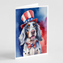 Load image into Gallery viewer, English Setter Patriotic American Greeting Cards - Blank Note Cards – 8-Pack of Artist-Designed Cards with Envelopes