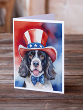 Load image into Gallery viewer, English Springer Spaniel Patriotic American Greeting Cards - Blank Note Cards – 8-Pack of Artist-Designed Cards with Envelopes